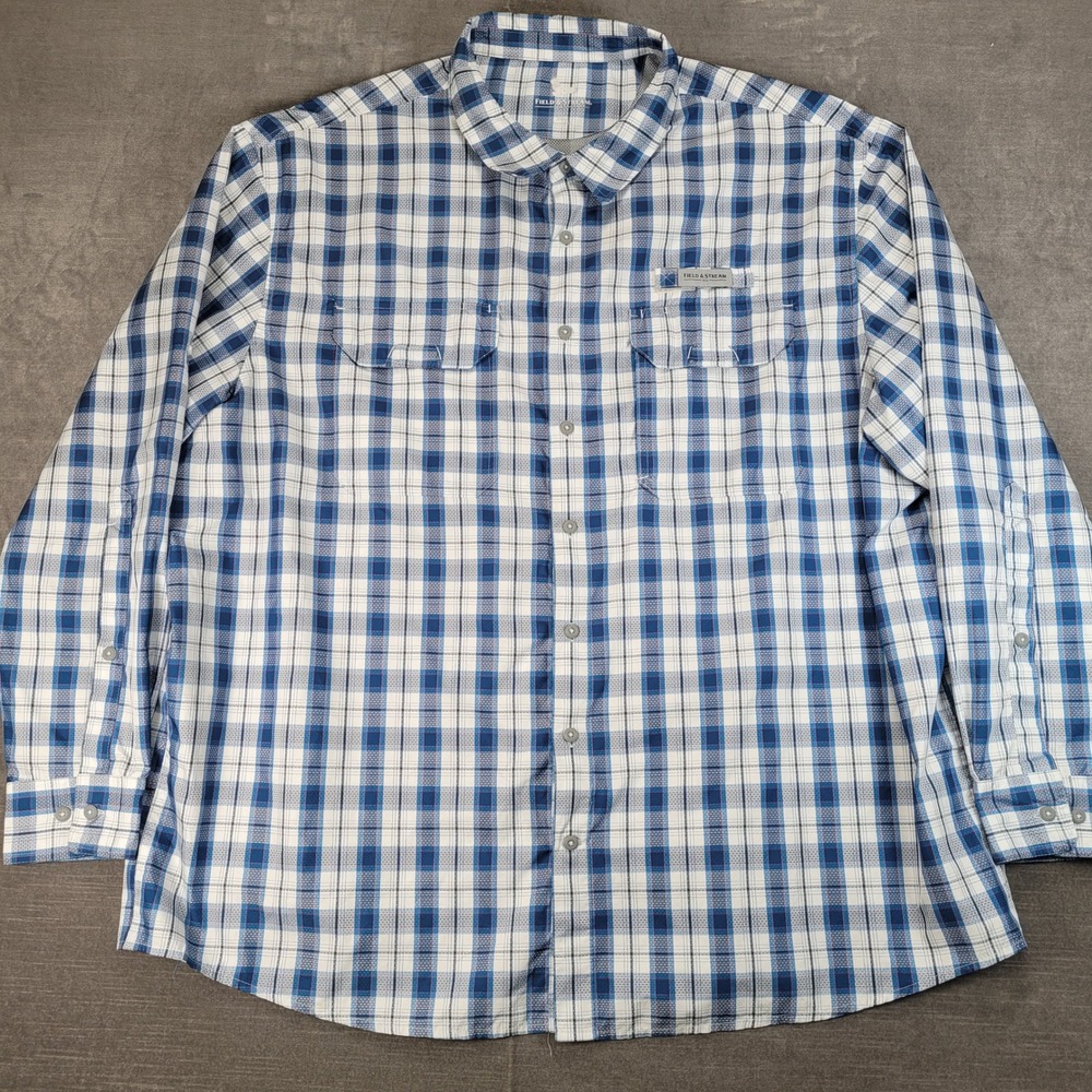 Field & Stream Mens Plaid Long Sleeve Button Up Shirt 3XL Fishing Vented Blue‎